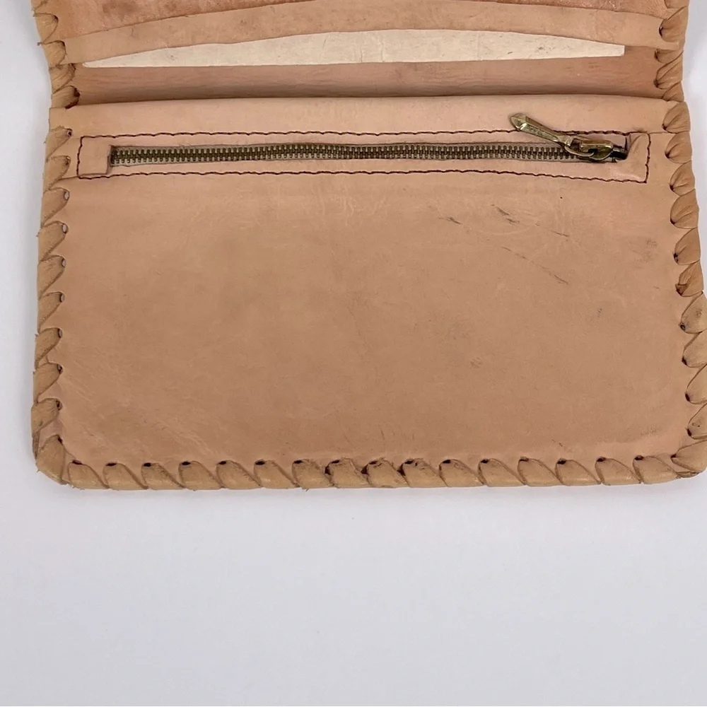 Vintage Tan Leather Bi-Fold Wallet with Embossed Deer; Grandpa,